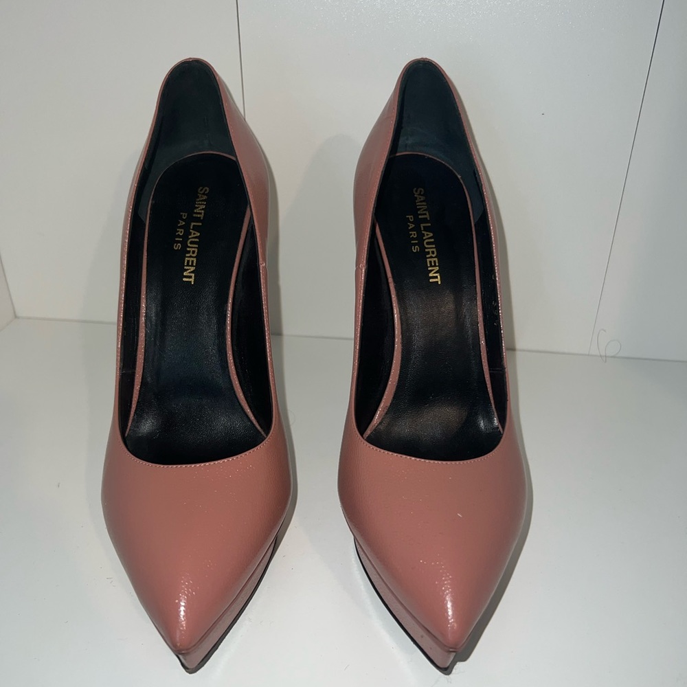 Saint Laurent Paris Janis 105 Leather Platform Pumps -Vieux Rose